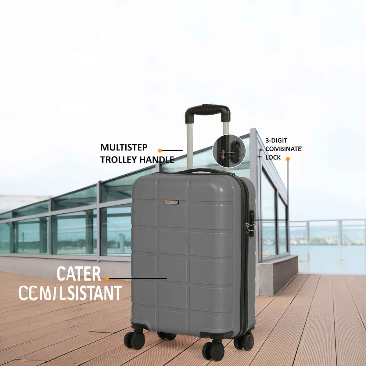 Teakwood Leathers Unisex Solid Hard Sided Cabin Size Trolley Bag | Grey