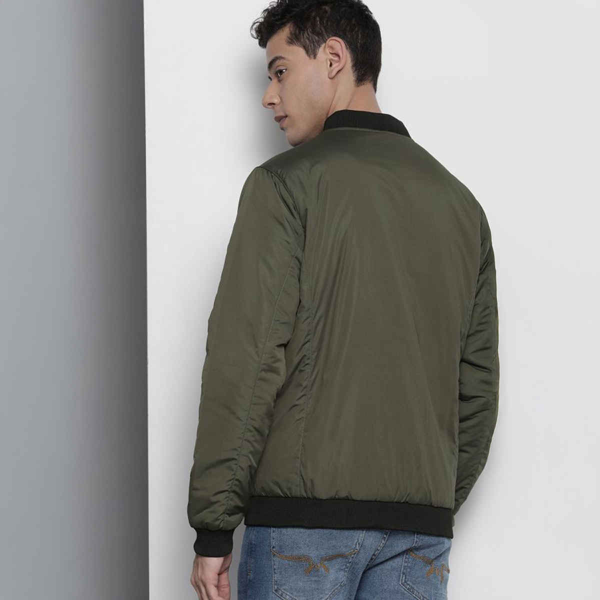 The Indian Garage Co Men's Slim Solid Jacket | Olive - 2XL