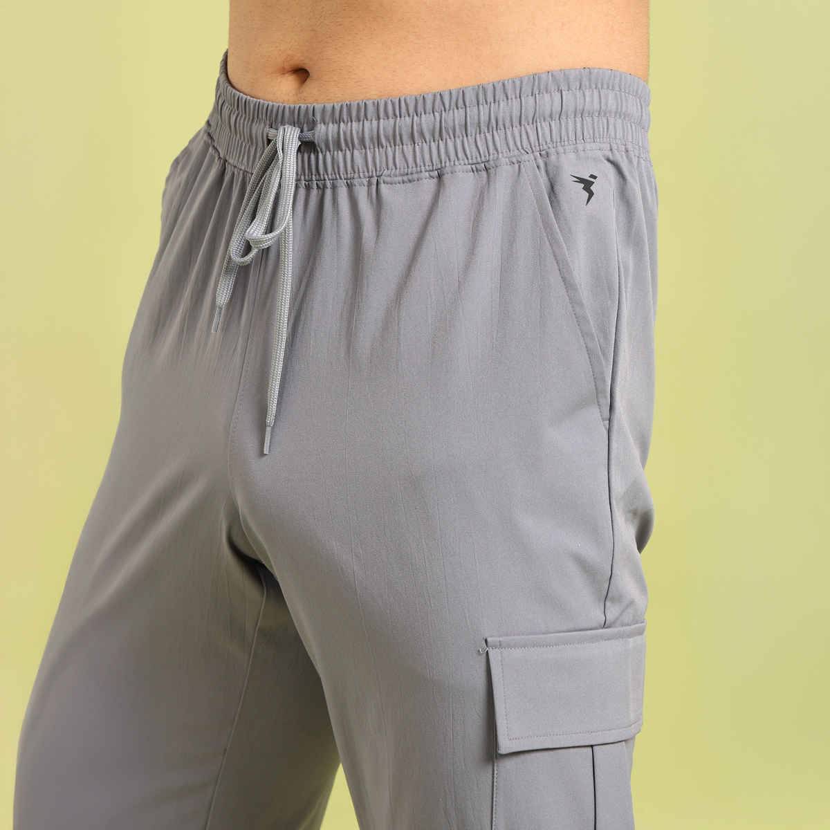 Technosport Men Poly Solid Relax Fit Sports Cargo Trackpants with TS FLEXI | Light Grey | XL