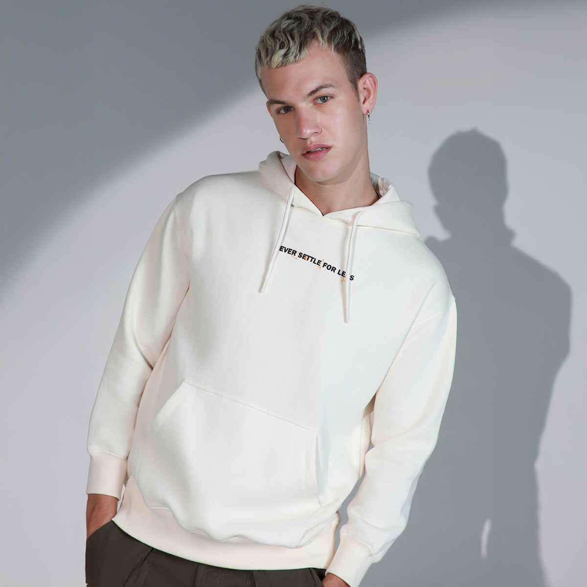 Hubberholme Men's Typography Printed Hooded Sweatshirt | White - M