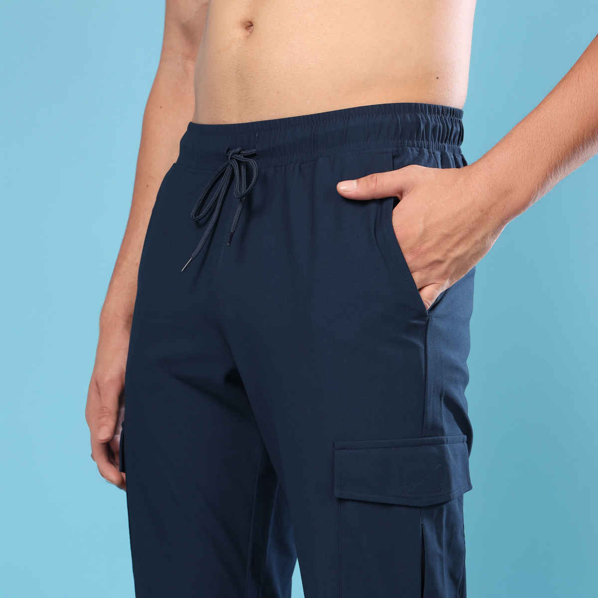 Technosport Men Poly Solid Relax Fit Sports Cargo Trackpants with DURACOOL+ | Navy | 2XL