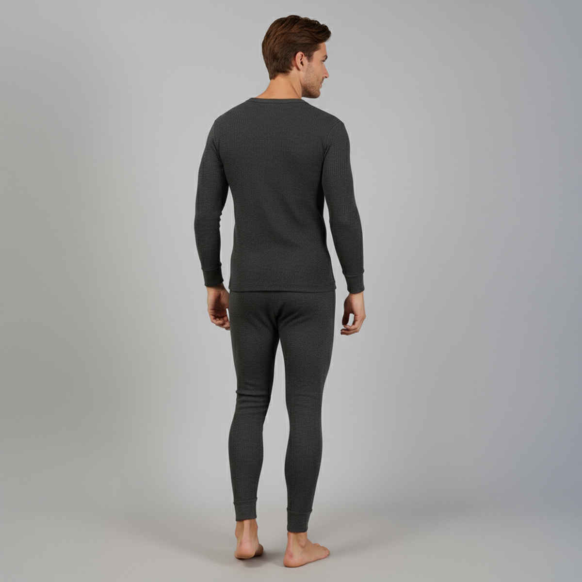 Lux Cozi Men's Heatek Thermal Comfort, Stretchable & Super Warm Set | Black Melange-85