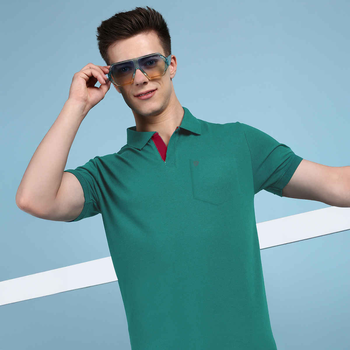Lux Cozi Men's Solid Cotton Polo T-shirt with Pocket | Sea Green - XL