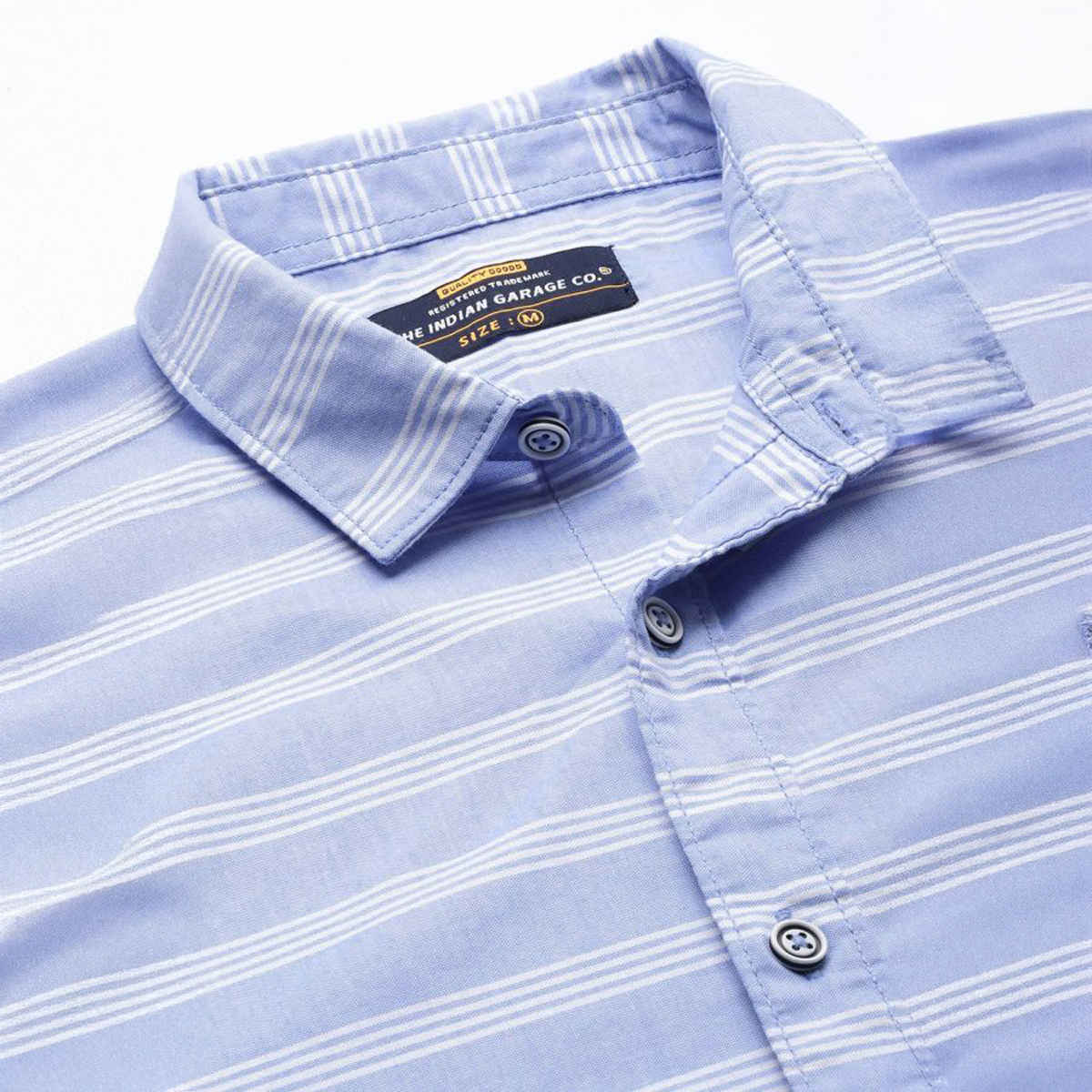 The Indian Garage Co Men's Slim Fit Striped Casual | Blue | S