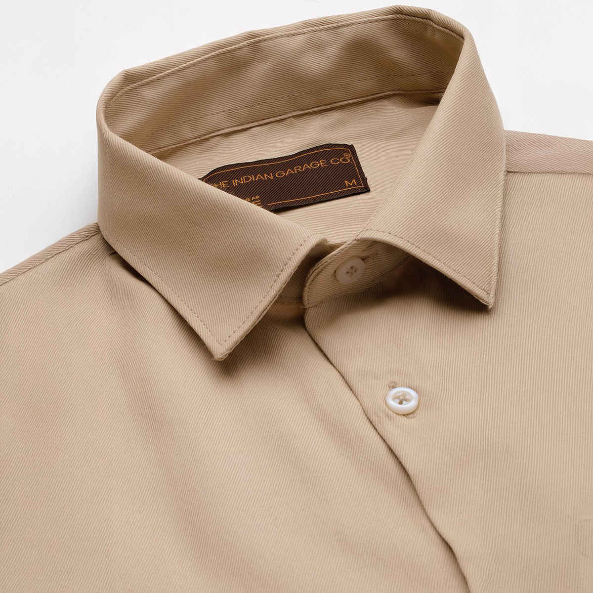 The Indian Garage Co Men's Slim Fit Solid Formal Shirt | Beige - S