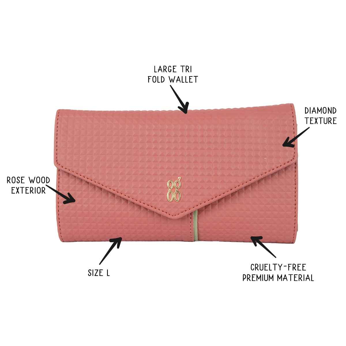 Baggit Women Quer 3 Fold Wallets | Rose Wood