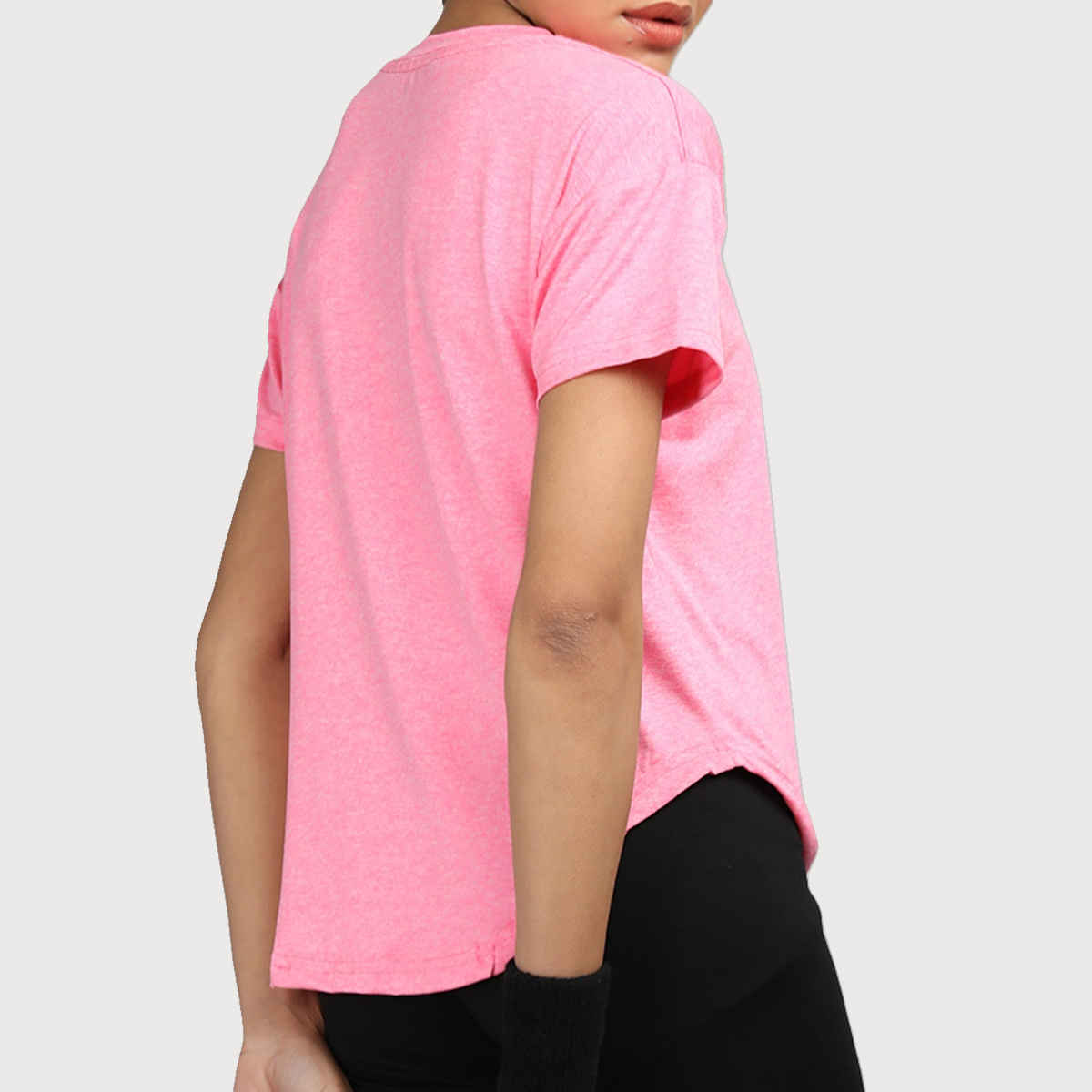 Chkokko Women's Round Neck Dry Fit Gym Sports Printed Regular Fit T-shirt | Spacedye Pink - XL