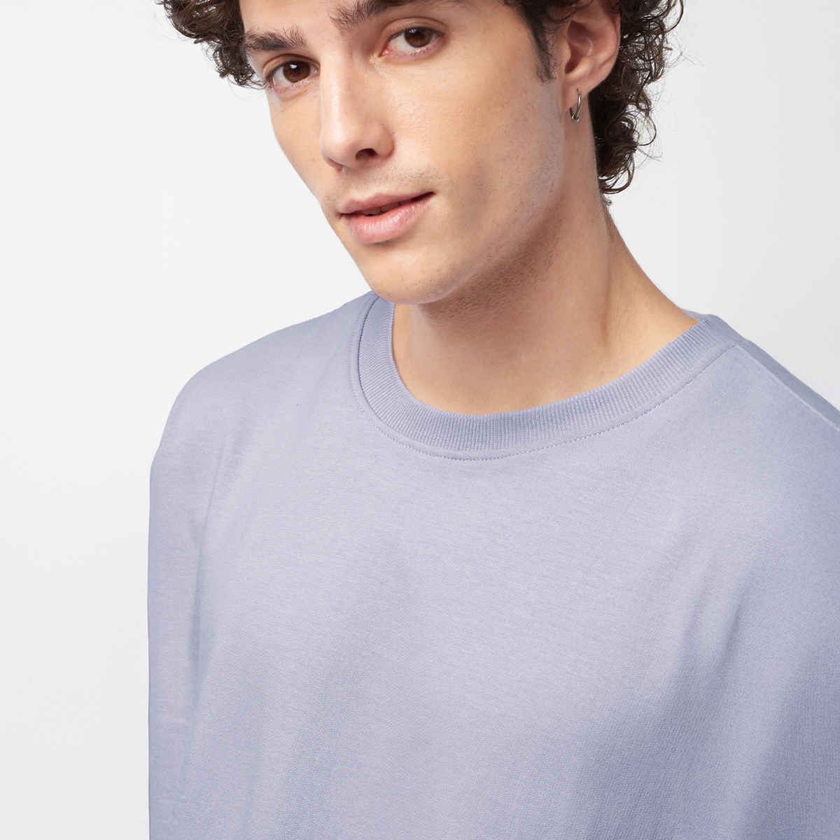 The Souled Store Men's Solids Light Lavender Oversized T-shirt | Purple - M