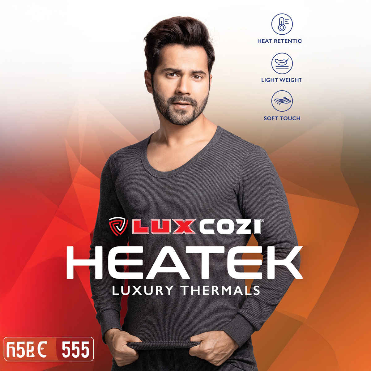 Lux Cozi Men's Heatek Thermal Comfort, Stretchable & Super Warm Round Neck Top | Black Melange-85