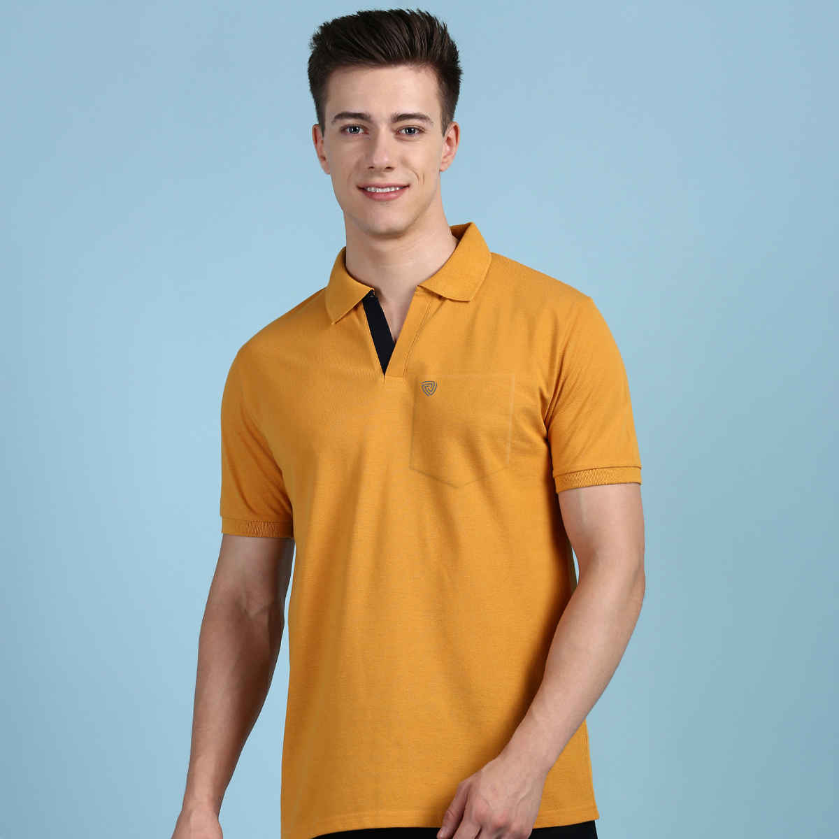 Lux Cozi Men's Solid Cotton Polo T-shirt with Pocket | Mustard - XXL