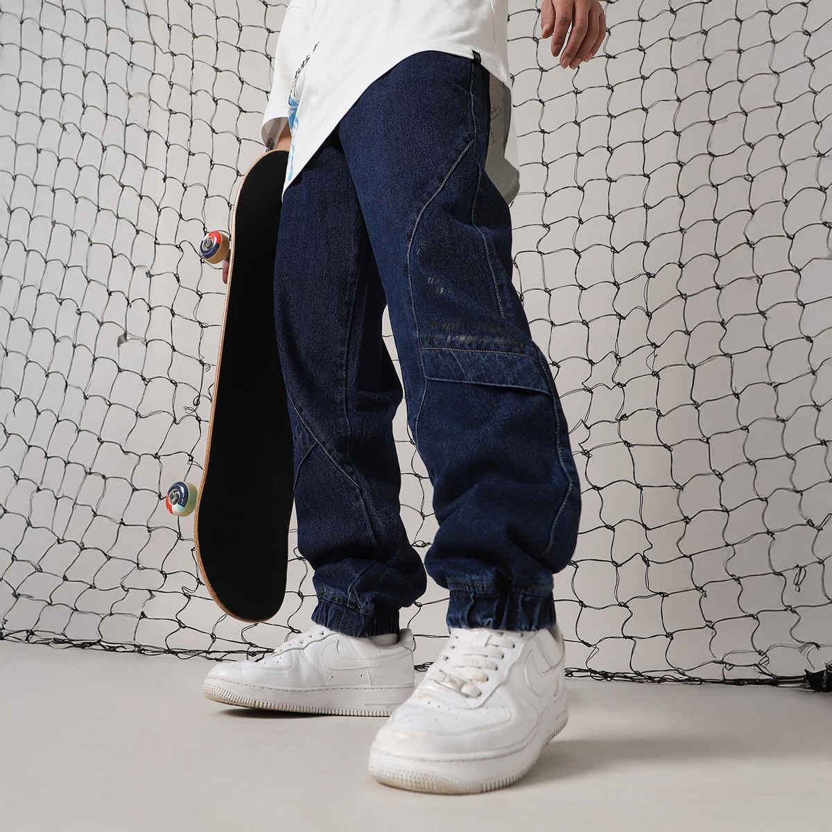 Hubberholme Men's Comfort Baggy Jogger Fit Light Fade Jeans | Dark Blue - 32