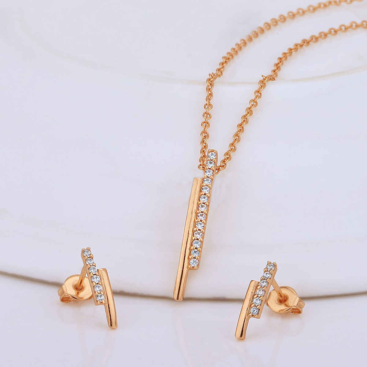 Carlton London 18K Rose Gold-Plated CZ-Studded Jewellery Set | SB121761N+E