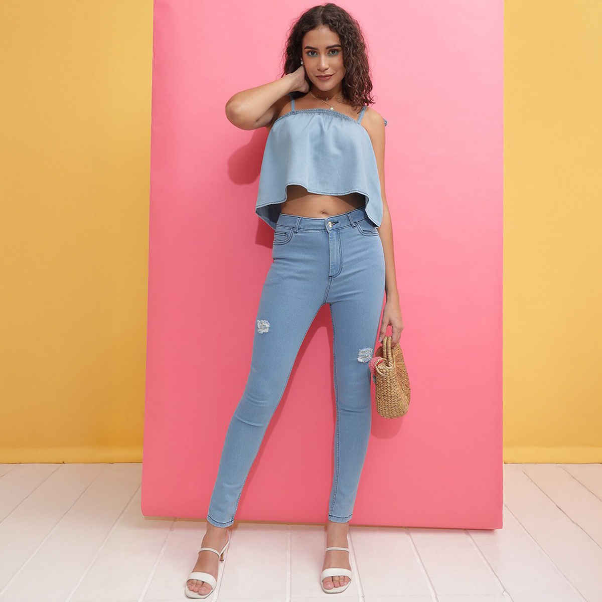 Freehand Women's Distressed Skinny Fit Denim Jeans | Blue - 30