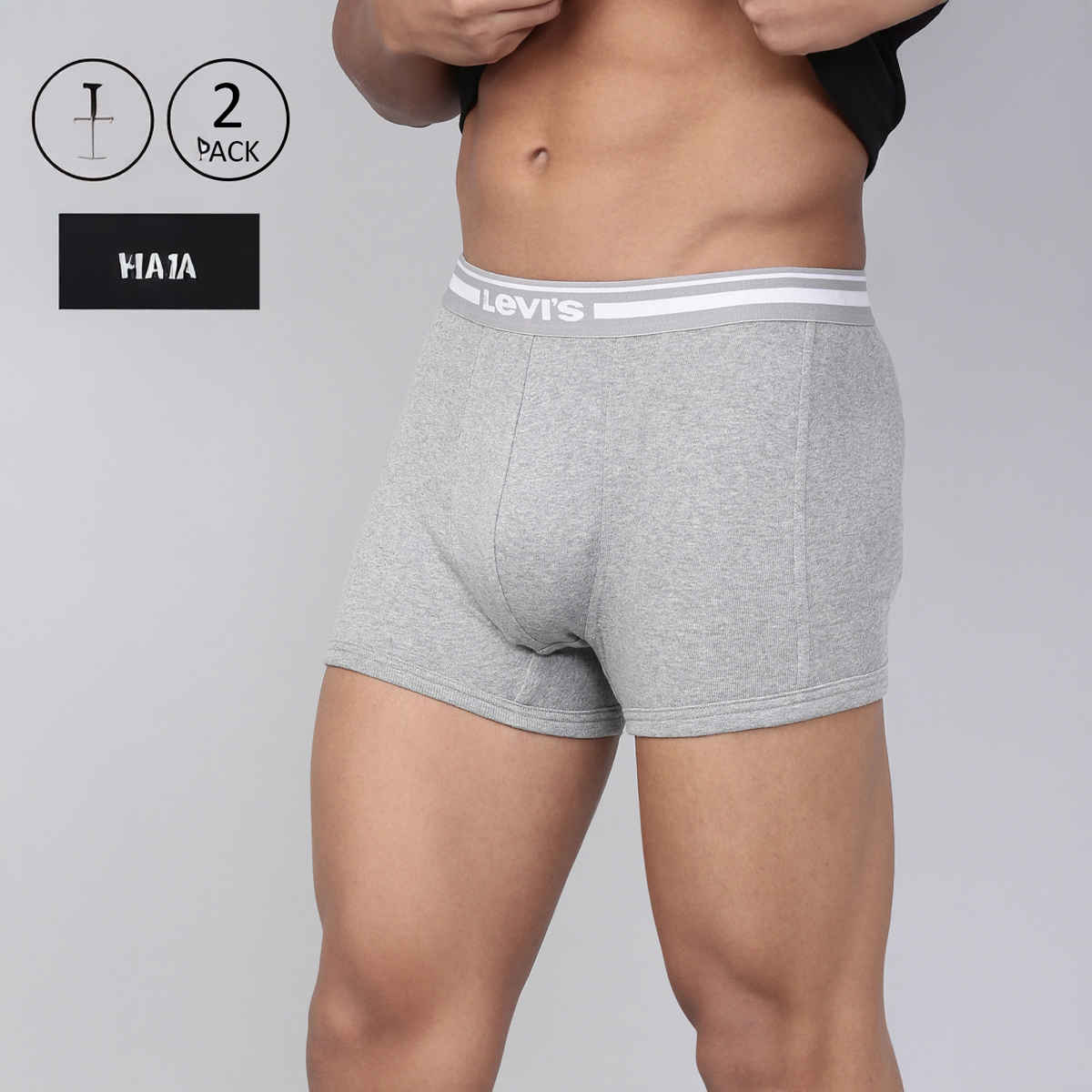 Levi's 003 Men's Comfort Trunk | Contoured Double Pouch | Pack of 2 | Lt. Grey Mel,Black | M