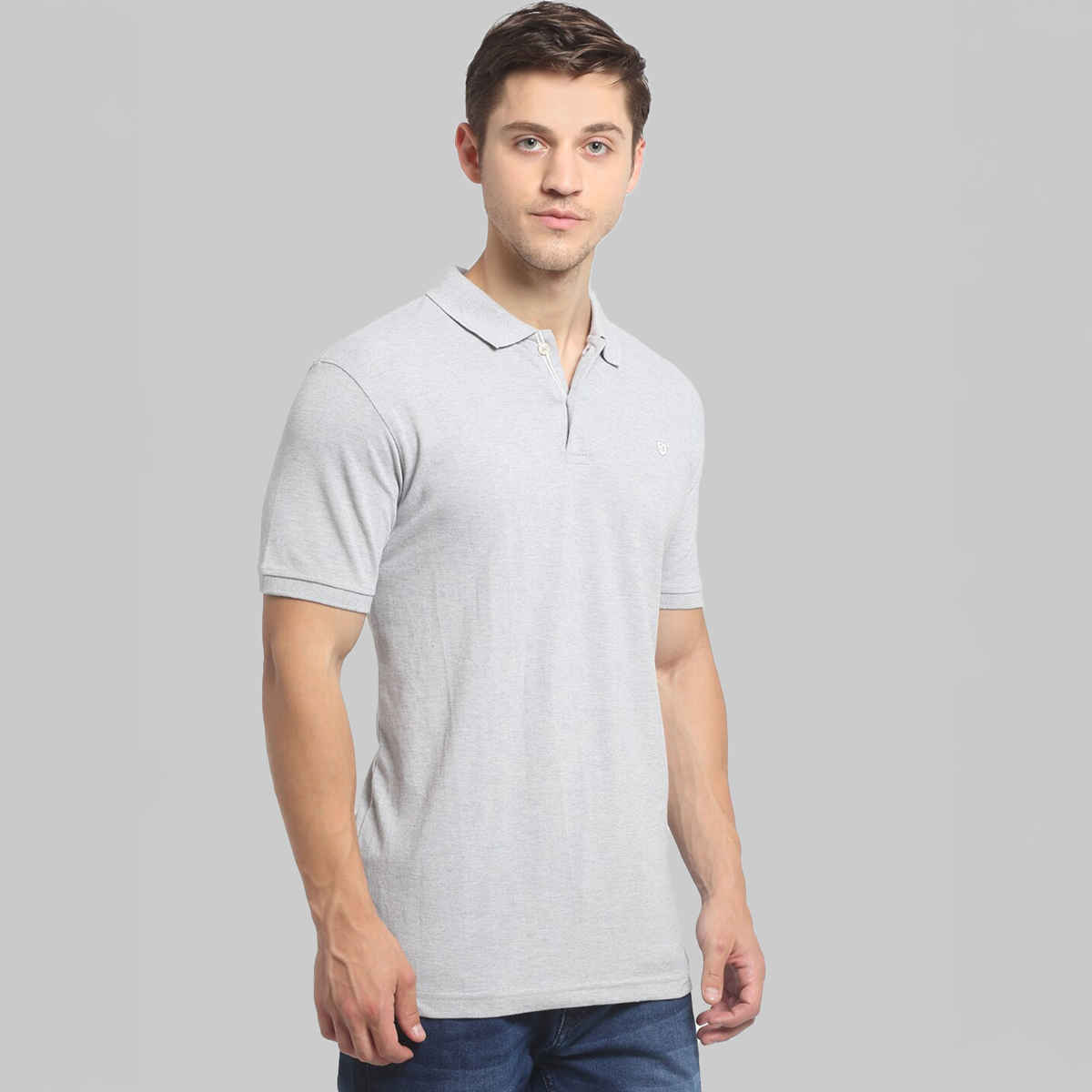 Cantabil Men's Slim Fit Polo Collar T-shirt | Grey Melange - M