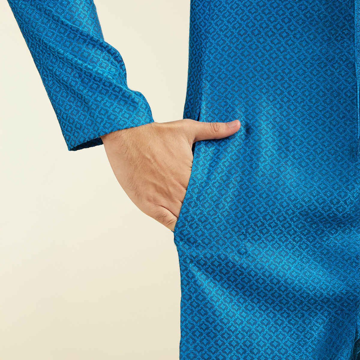 Diwas By Manyavar Blue Blended Viscose Self Design Kurta Set | S