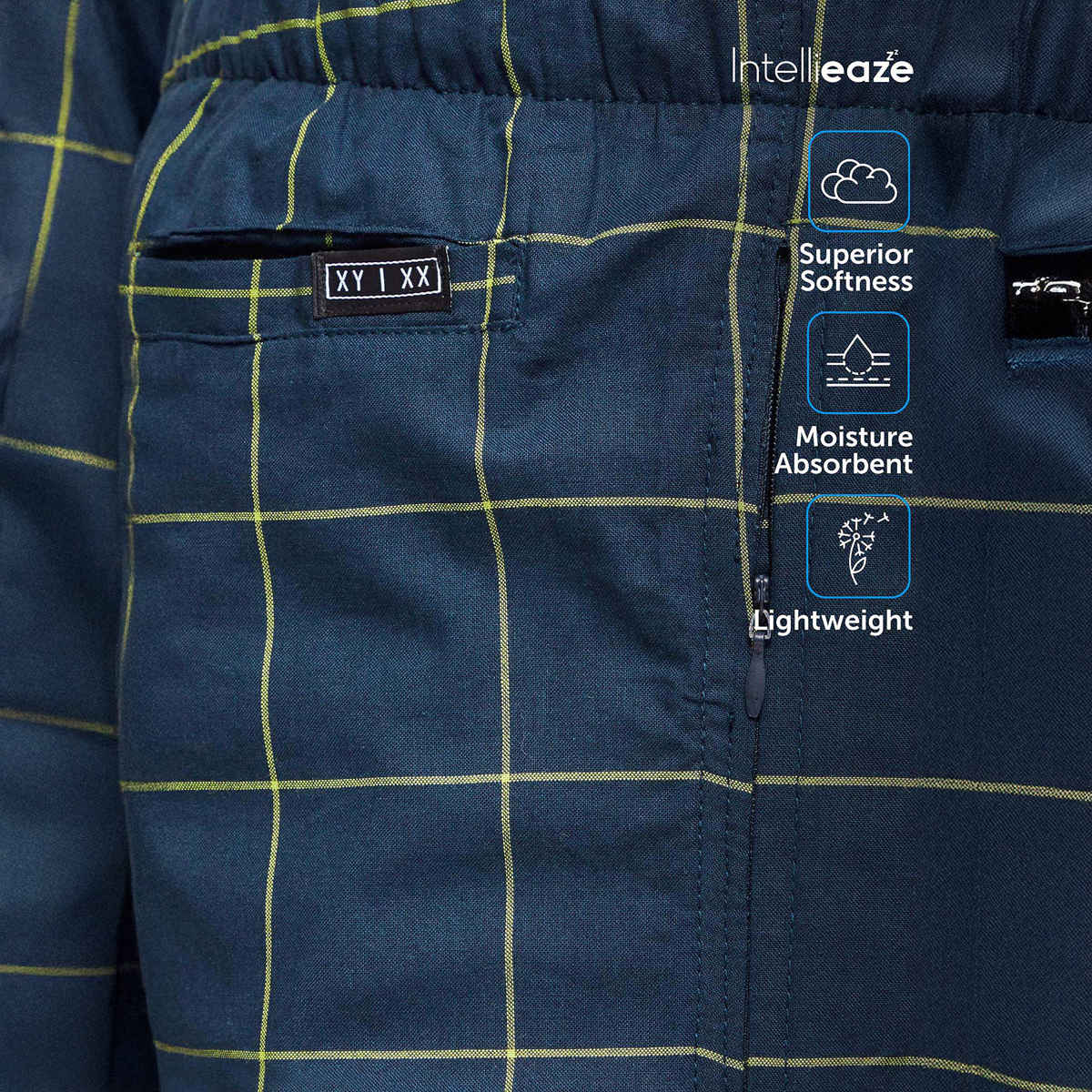 XYXX Checkmate 100% super combed cotton Checks Pyjama Relaxed Fit | 2 Side pockets | Navy- L