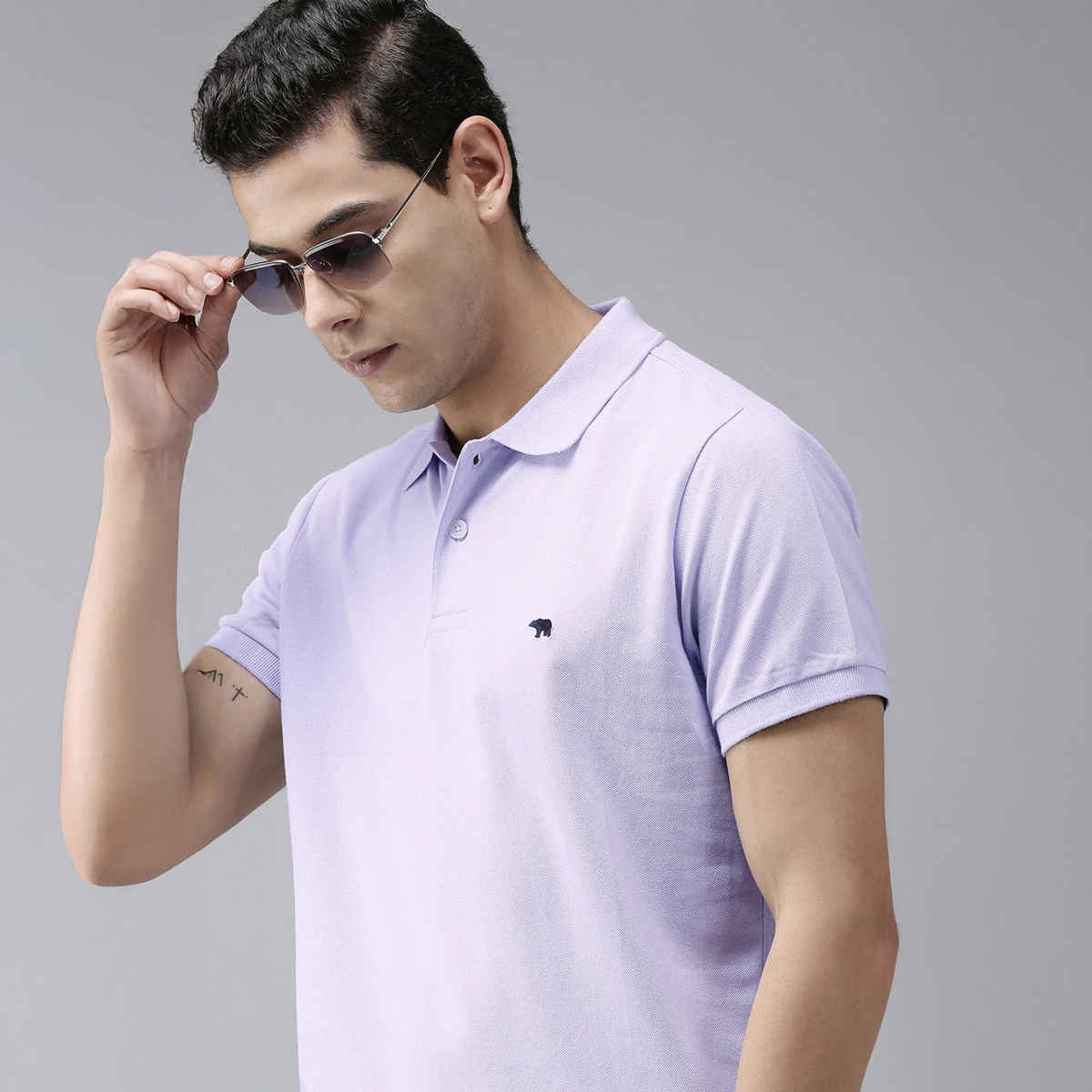 The Bear House Men Slim Fit Overdyed Polo T-shirt - Violetta | Purple | XL