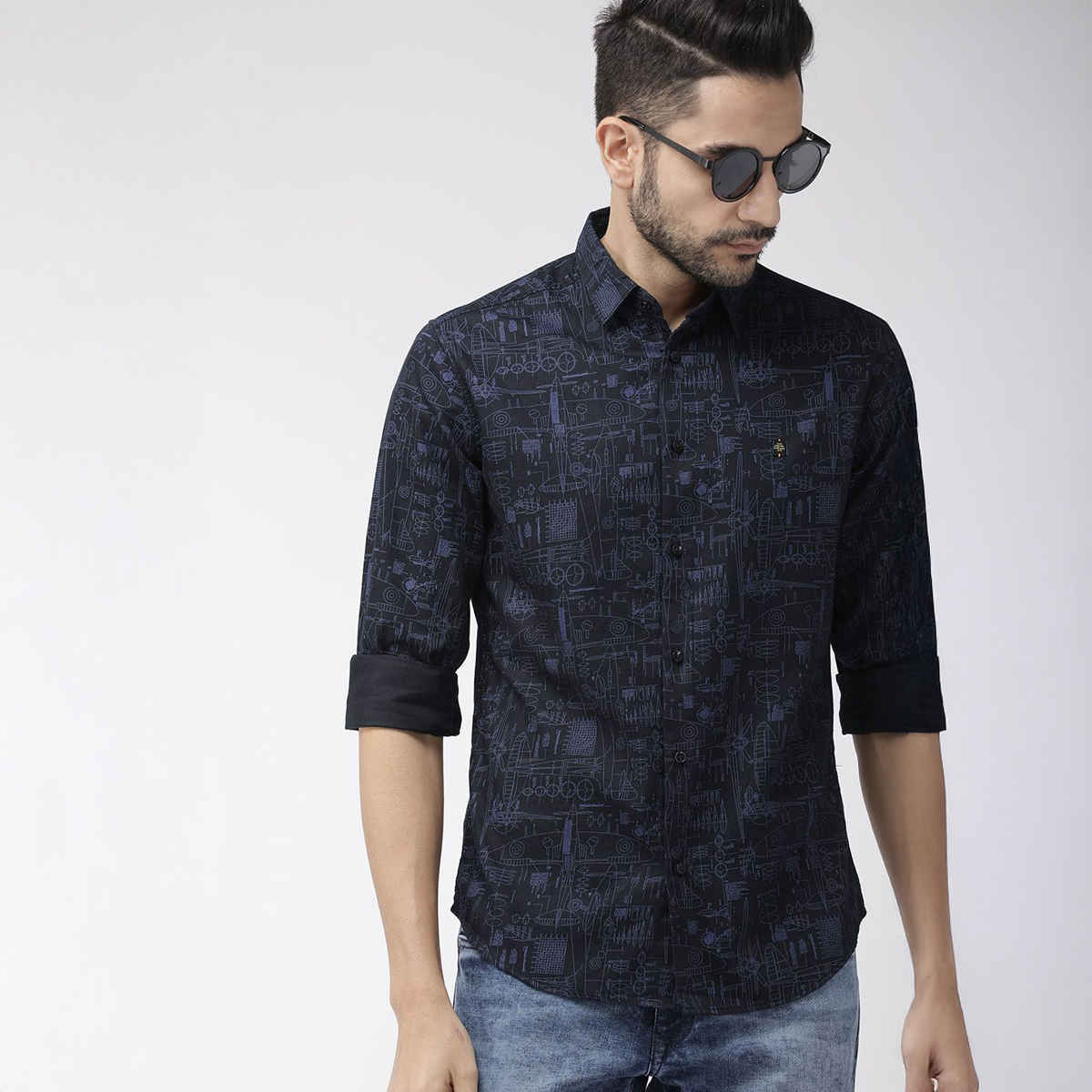 The Indian Garage Co Men's Slim Fit Abstract Print Casual Shirt | Black - M