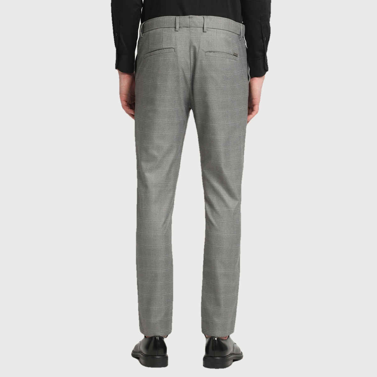 The Bear House Men Slim Fit Checked Polyester Blend Formal Trouser - Caneel | Grey | 30