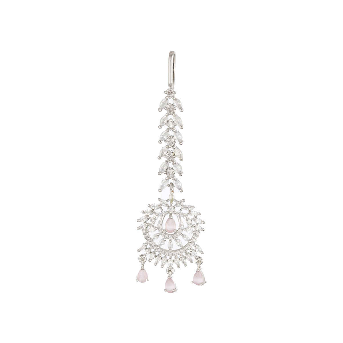 Aatmana Rhodium-Plated Pink & White AD Studded Maang Tikka