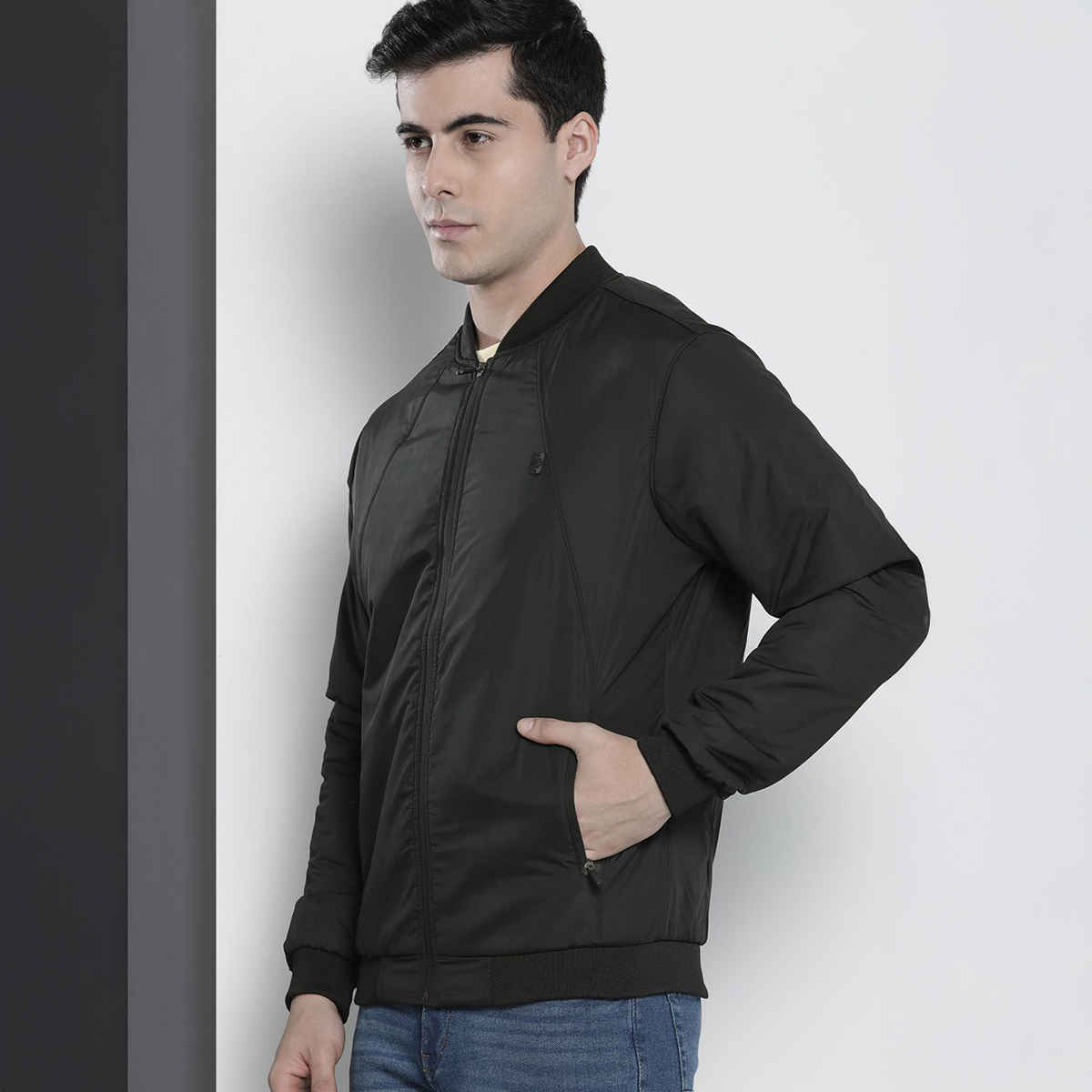 The Indian Garage Co Men's Slim Solid Jacket | Black - L