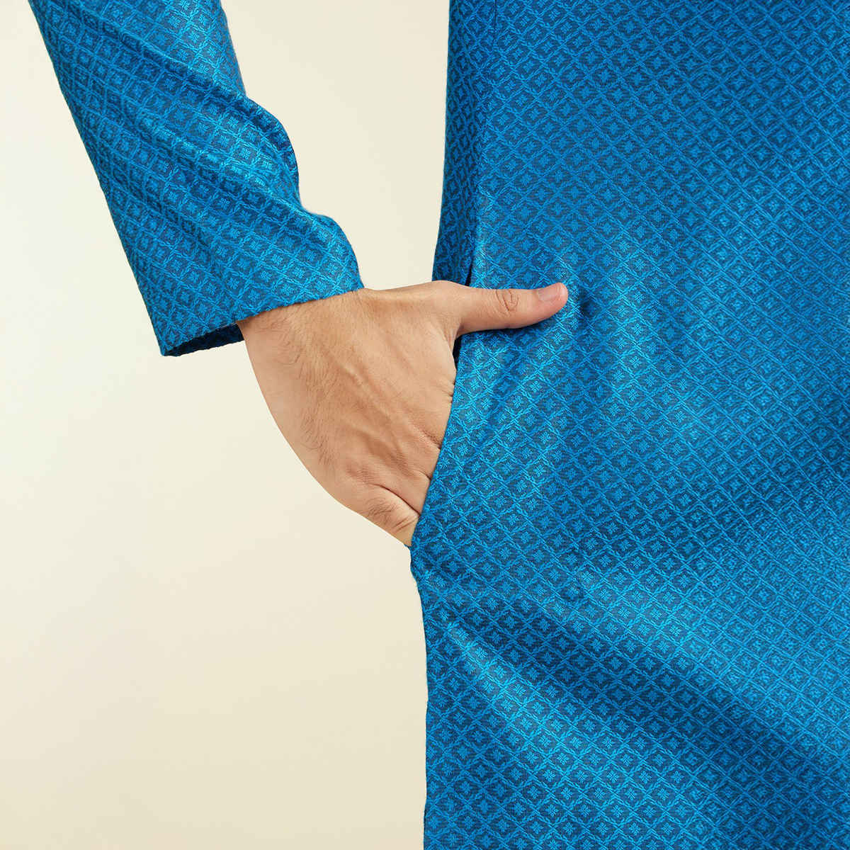 Diwas By Manyavar Blue Blended Viscose Self Design Kurta Set | M