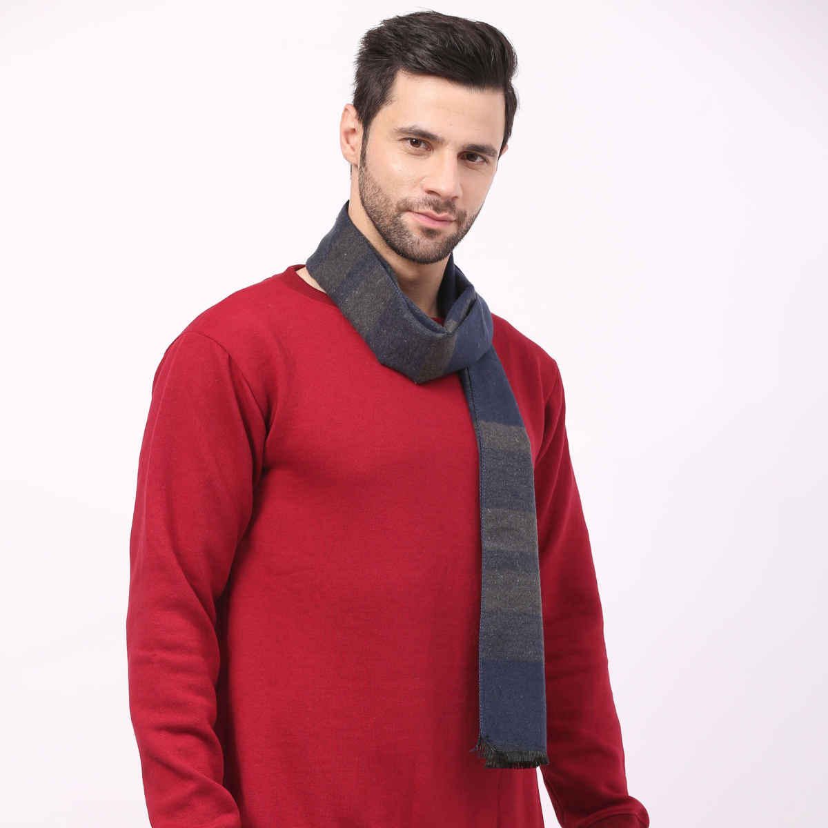 Calvadoss Unisex Checked Acrylic Muffler | Calmuf-149901 | Navy and Grey