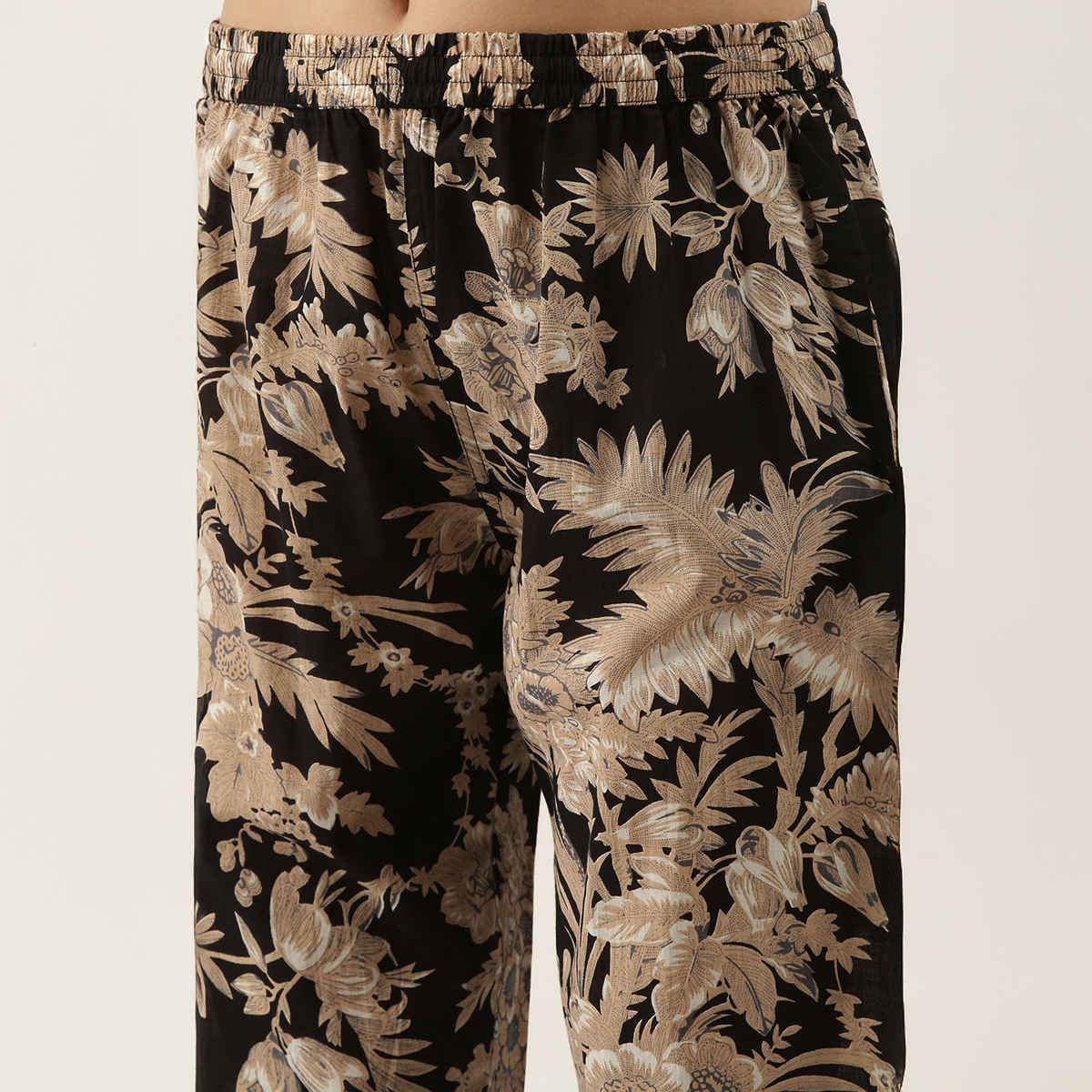 Sanskrutihomes Women's Pure Cotton Night suits | SE-KFP-001 | Black - S