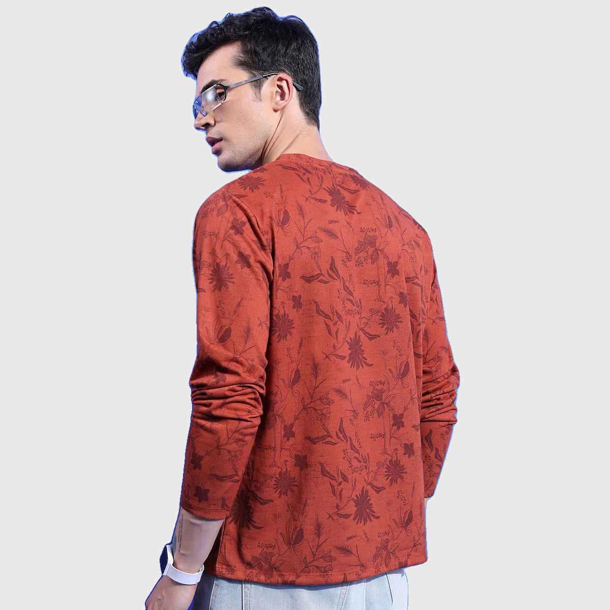 Ketch Men Relaxed Fit Floral Printed Long Sleeves T-Shirt | Brown | XL