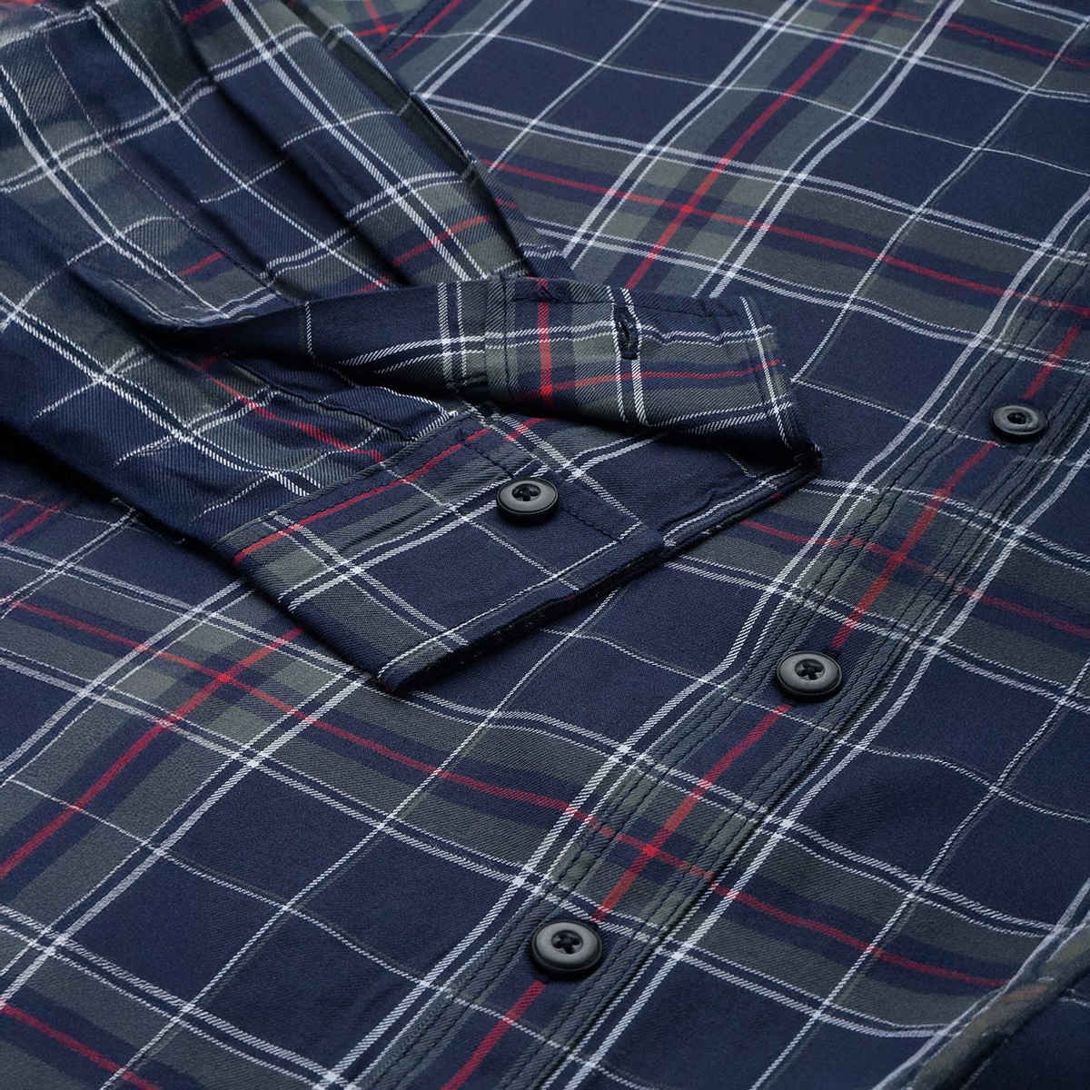 The Indian Garage Co Men's Regular Fit Checkered Casual Shirt | Navy - 2XL