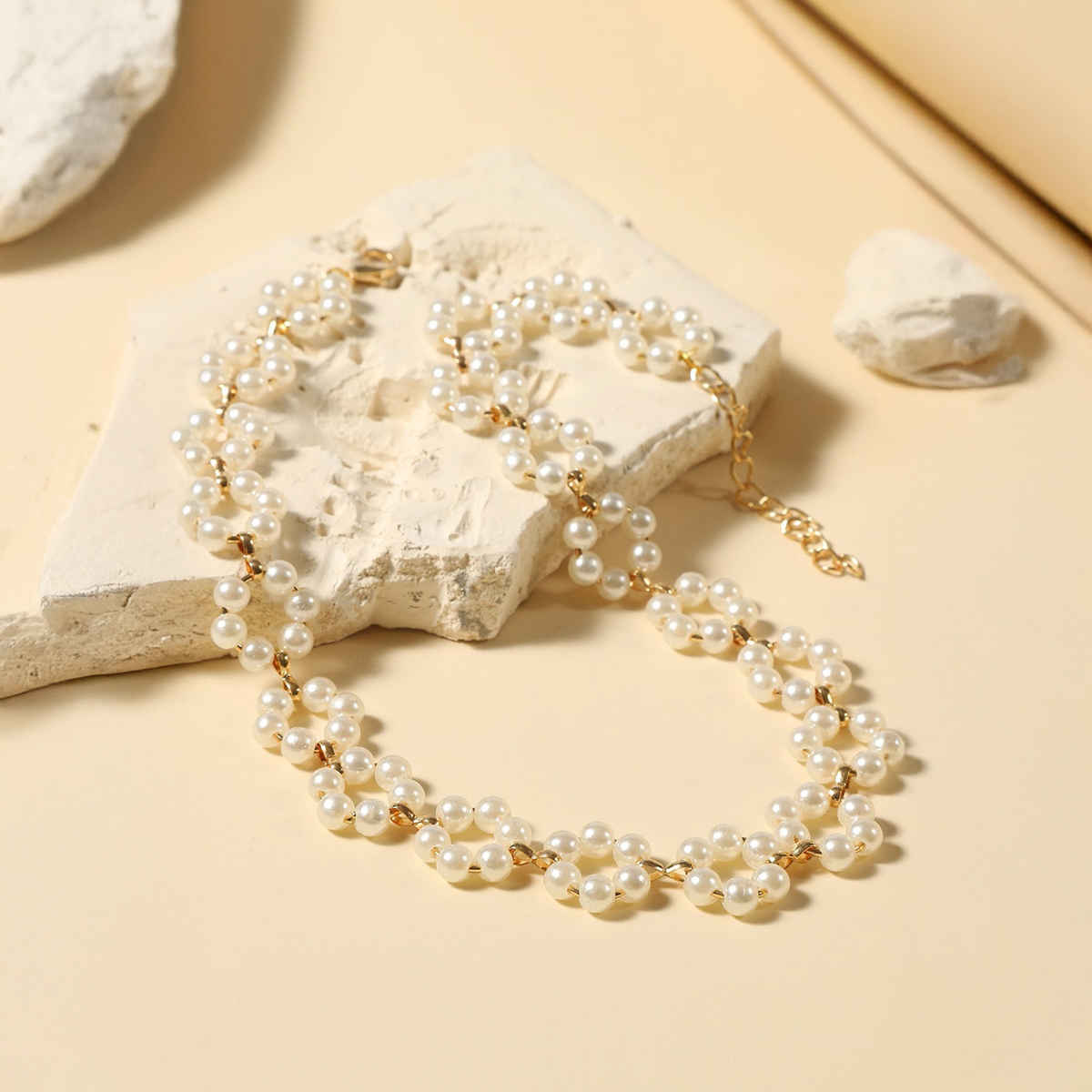 Shining Diva Fashion Stylish Pearl Chain Pendant Choker Necklace for Women and Girls | 14633np