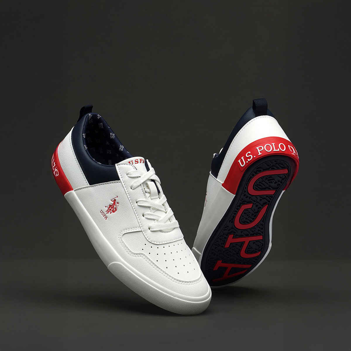 U.S. Polo Assn. Men's Men's Men Panelled Colour Block Clanal Sneakers Off white - UK 10