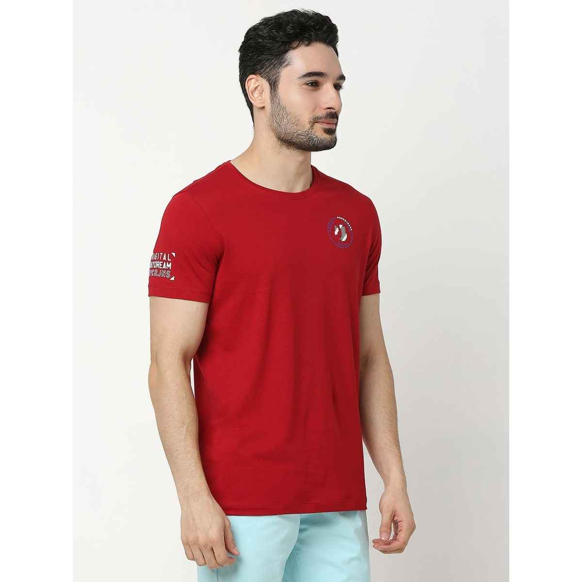 Underjeans by Spykar Men Pure Cotton T-shirt | Deep Red - M