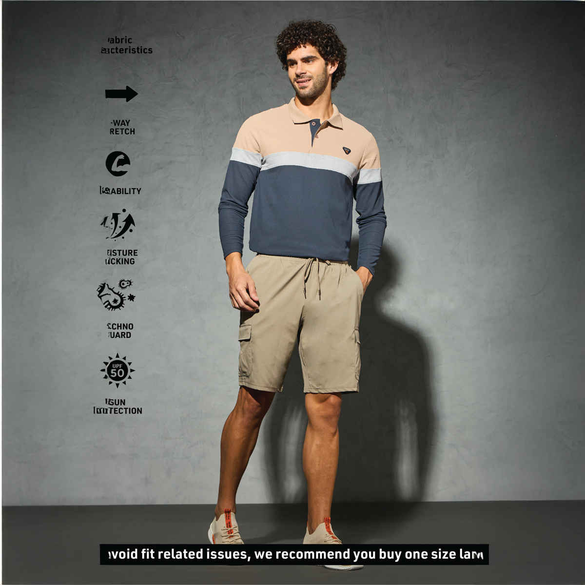 Technosport Men Poly Solid Slim Fit Sports Shorts with TS FLEXI | Khaki | M