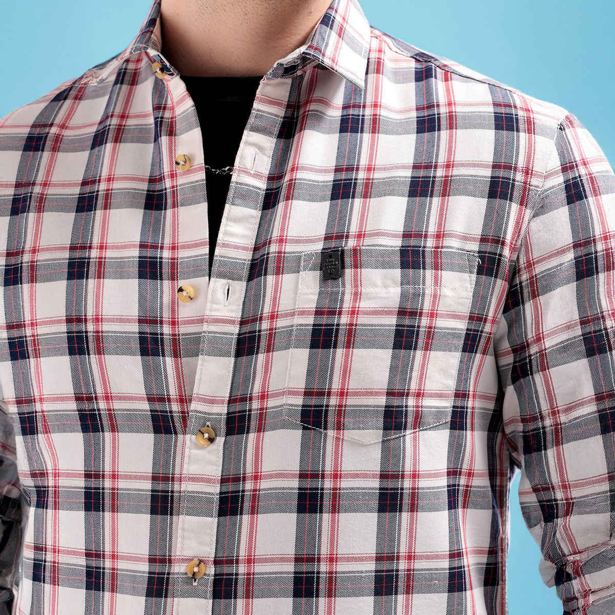 The Indian Garage Co Men's Regular Fit Checked Casual | White | XL