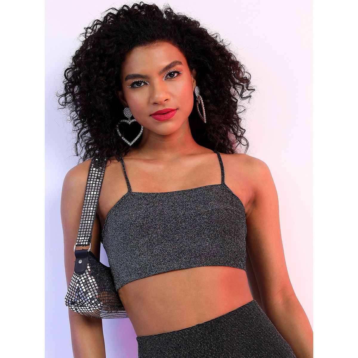 Ketch Women's Shoulder Straps Party Bralette Crop Top | Multicolor - L