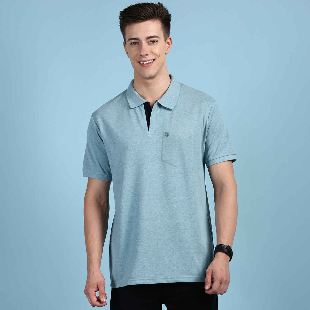 Lux Cozi Men's Solid Cotton Polo T-shirt with Pocket | Pal Green - L