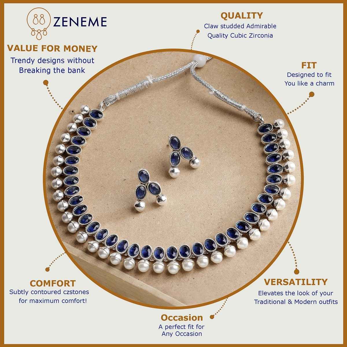 Zeneme Oxidised Silver Plated Traditional Jewellery Set For Women & Girls