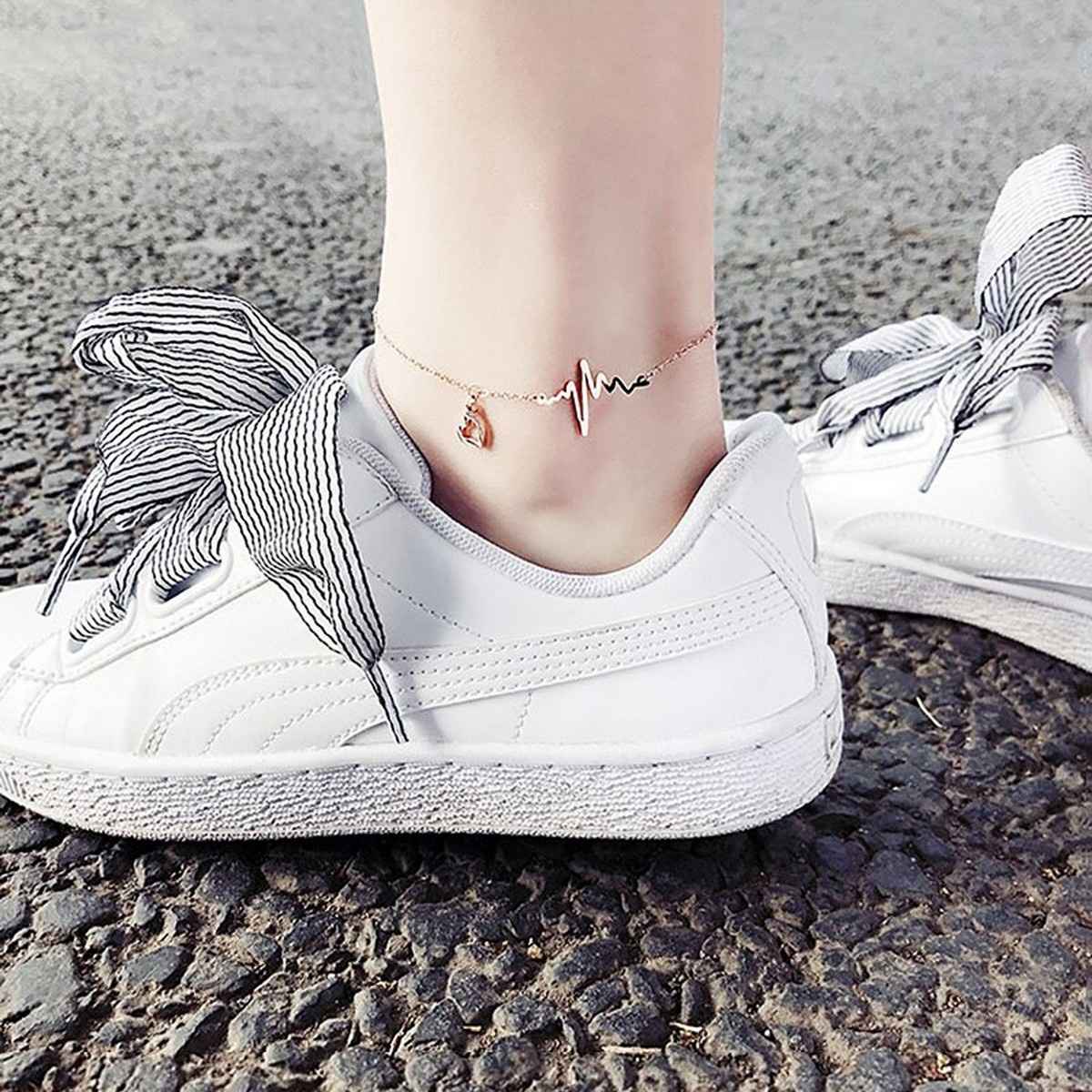 Fashion Frill Women's Heartbeat Anklet Rose Gold Onesize