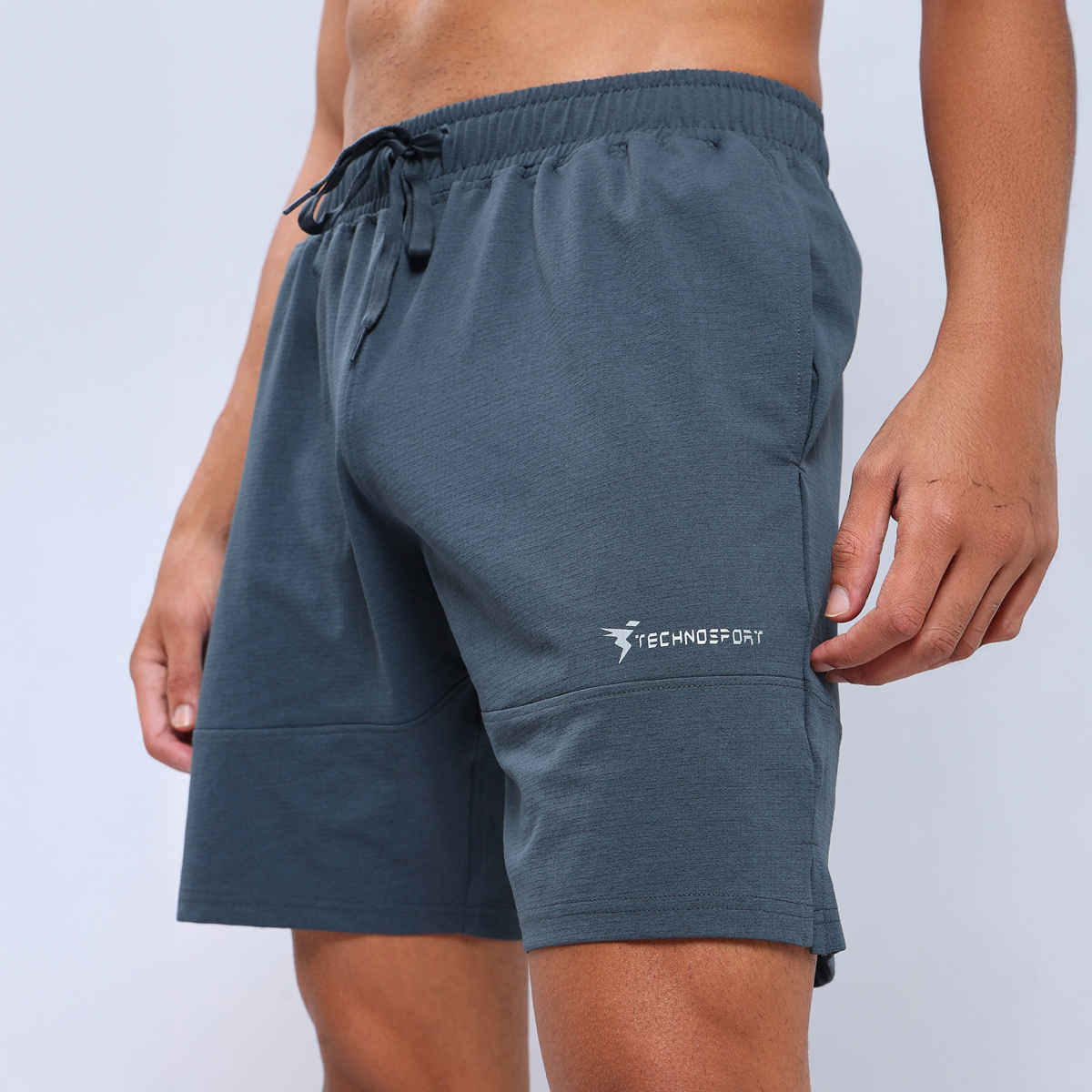 Technosport Men Poly Solid Relax Fit Sports Shorts with ELASTO LITE | Dark Carbon | L