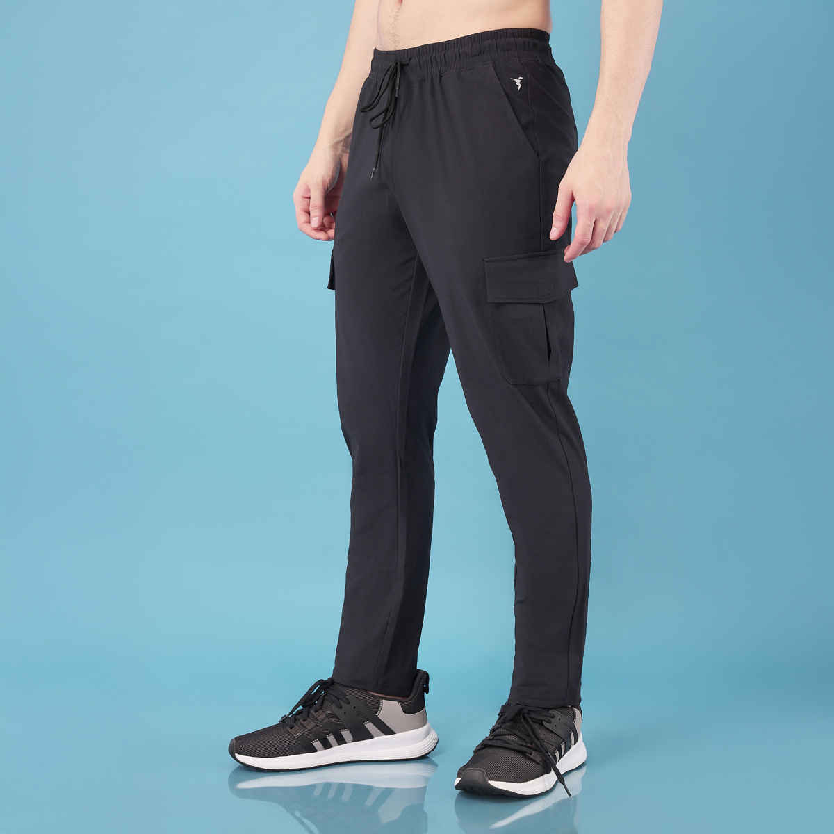 Technosport Men Poly Solid Relax Fit Sports Cargo Trackpants with DURACOOL+ | Black | XL