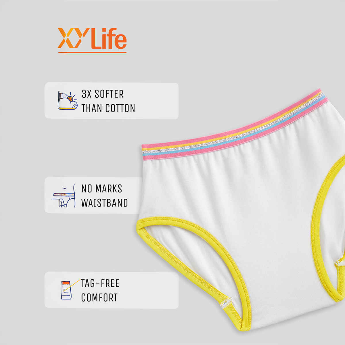 XY Life Hipsters for Girls, Tencel Modal, Antimicrobial - White+Ice Blue | 9-10Y| Pack Of 2 Panty