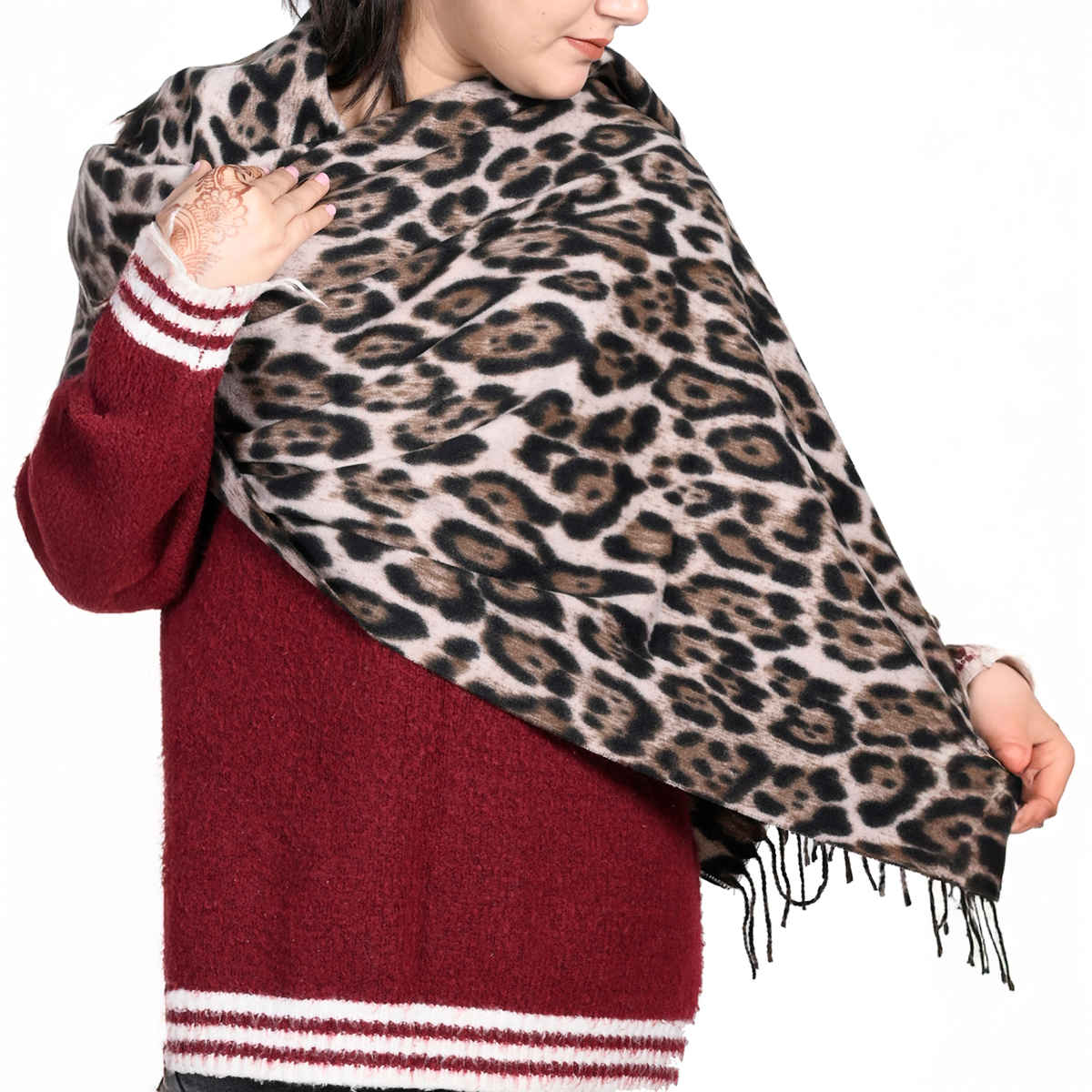 Calvadoss Women's Printed Stole With Fringed Border | STL1533 | Beige and Brown