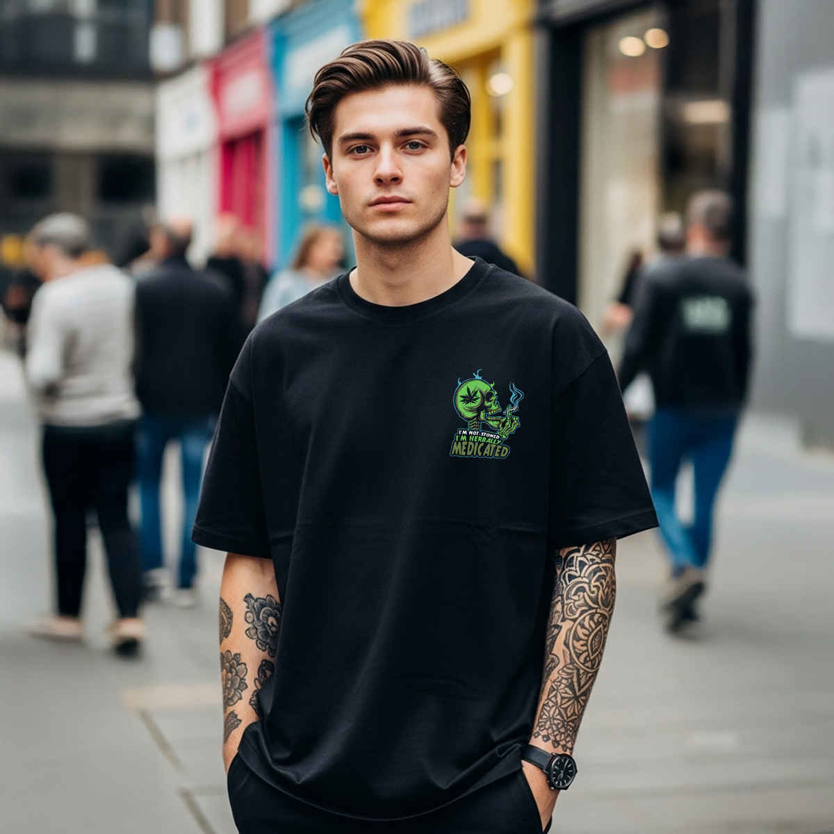 BENNY BROOKS Men's Round Neck half sleeve Oversized T-shirt |AA(ARN)BLACK144 | Black - M