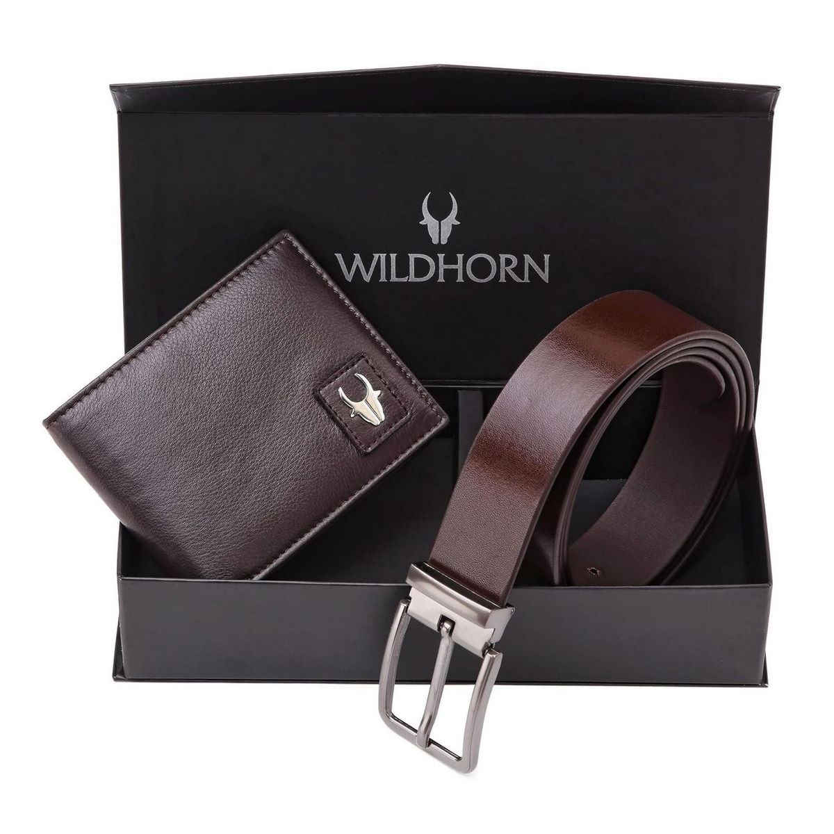 Wildhorn Men's Solid Leather Wallet and Belt Combo | Brown - Free Size
