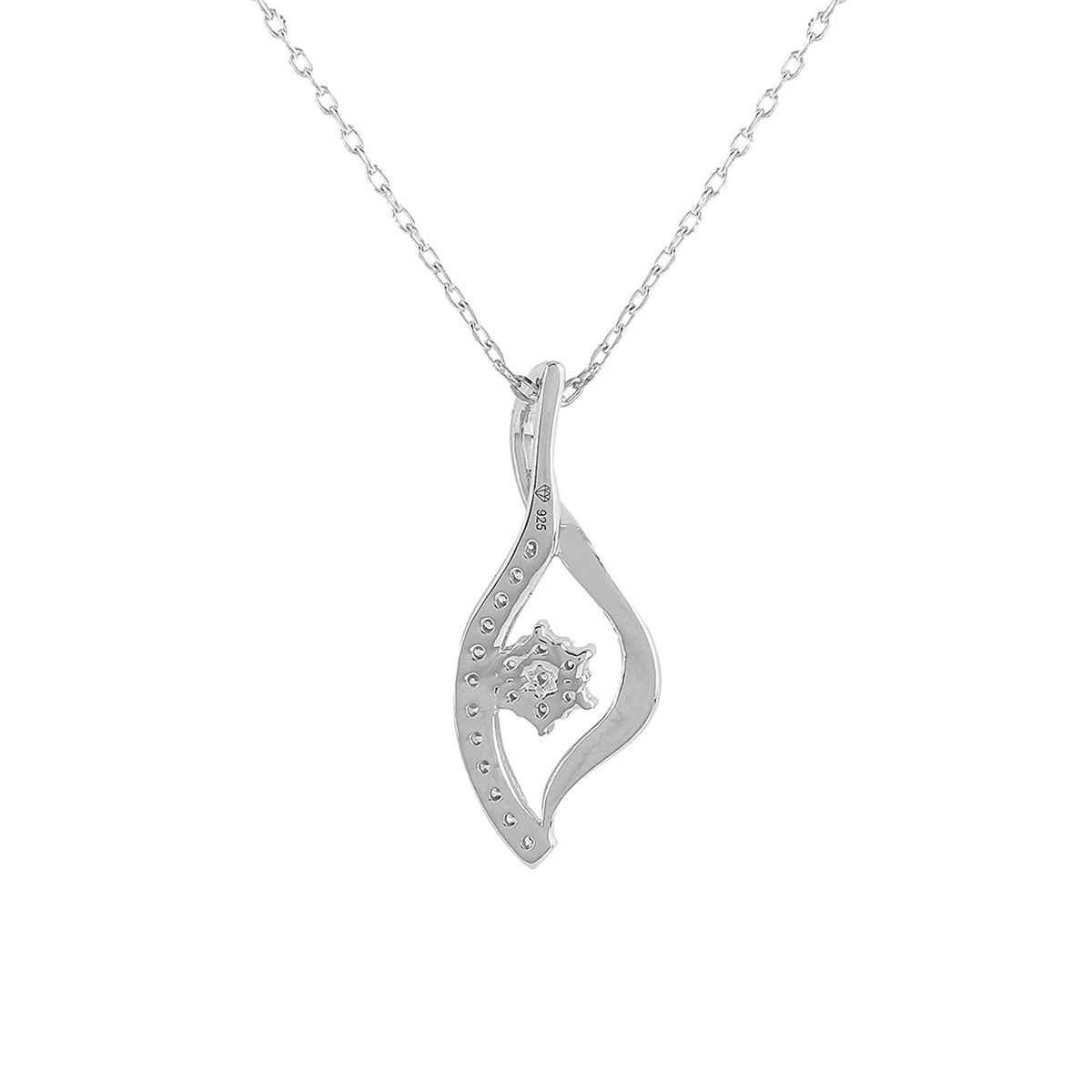 Voylla 925 Sterling Silver American Diamond Leaf Pendant With Chain