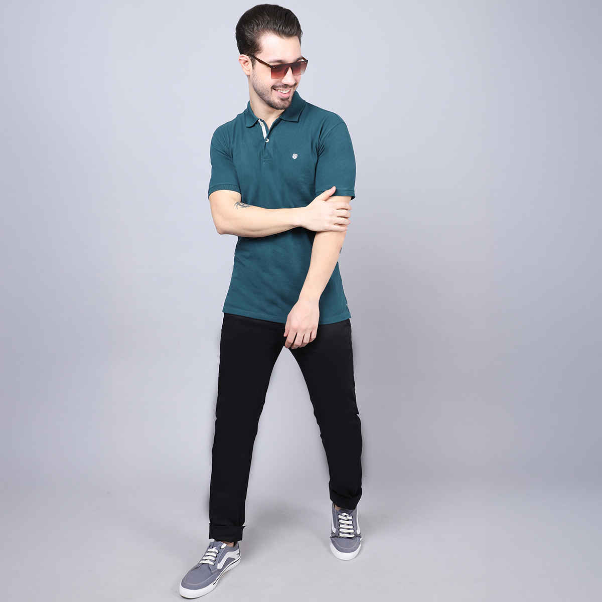 Cantabil Men's Polo Collar T-shirt | Teal - M