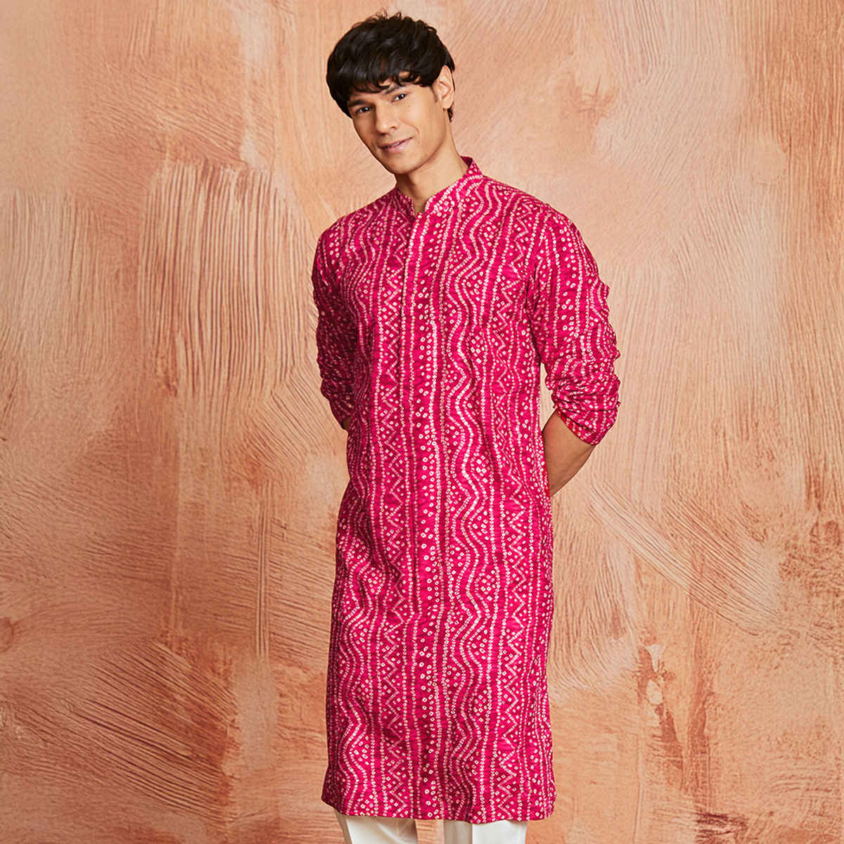 Vastramay Men's Falsa Rayon Kurta | Pink - L