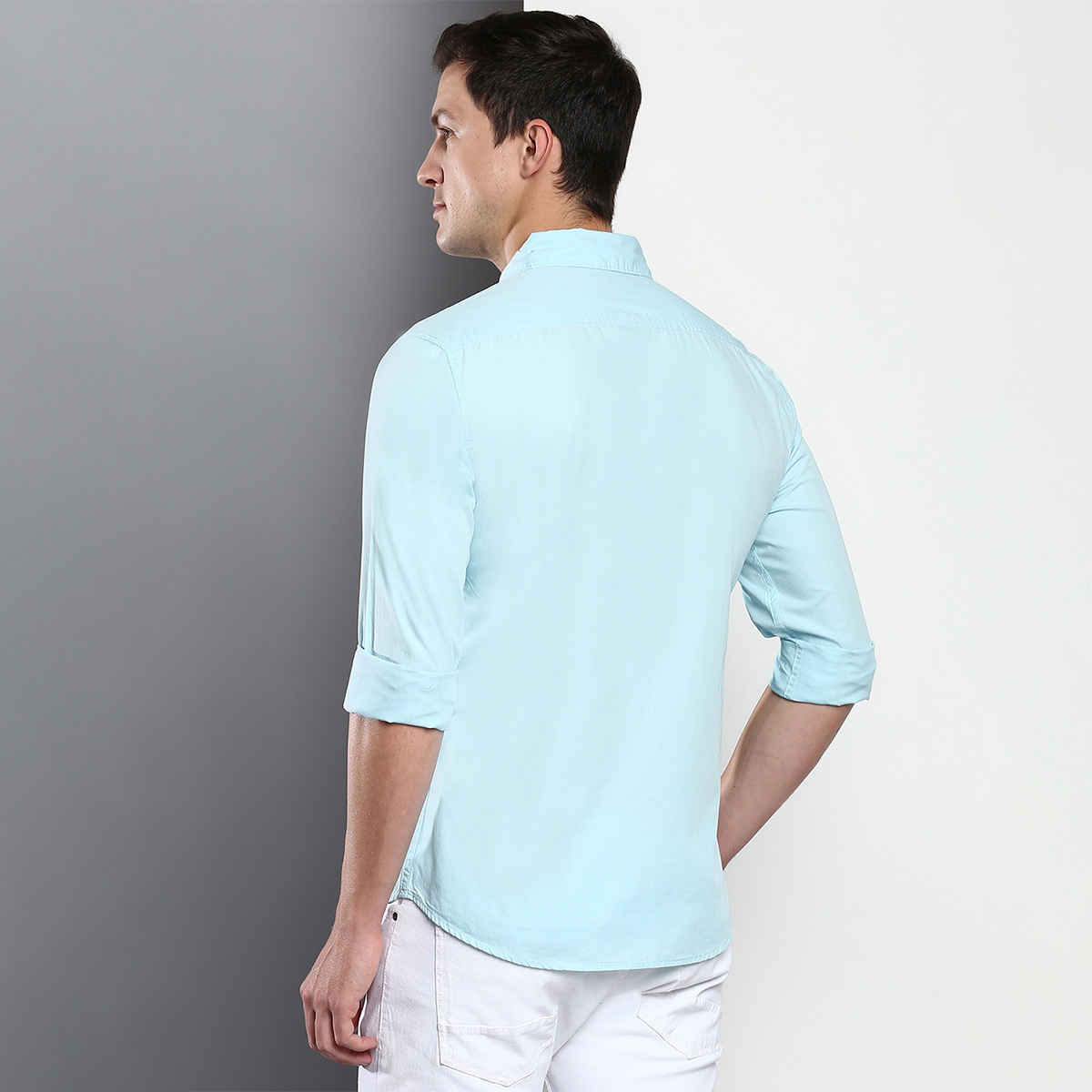 Dennis Lingo Men's Cotton Solid Slim Fit Casual Shirt | Turquoise Blue | L